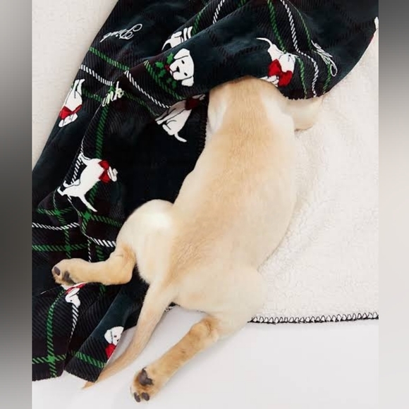 Green Plaid Blanket with Dog Print - Picture 2 of 5